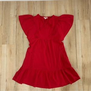 Ruffle Short Sleeve A-Line Dress - Knox Rose Red S Neck V